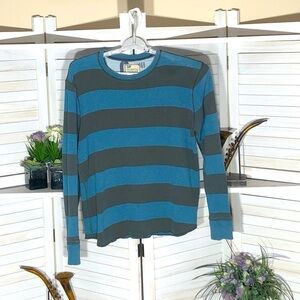 Gap Y2K Teal Blue Gray Striped Long Sleeve Shirt Large